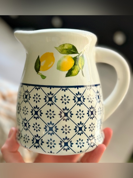 Other - Citrus Kitchen Ceramic Lemon Pitcher in Blue and Yellow Kitchenware